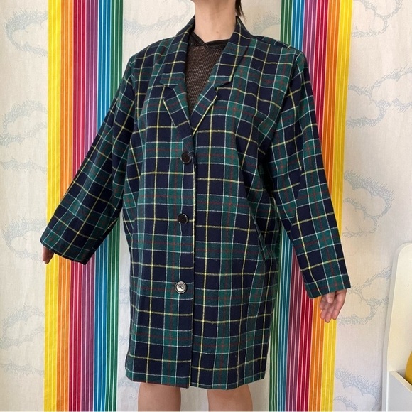 VINTAGE 90s venus sportswear plaid wool blazer large extra large - Picture 7 of 8